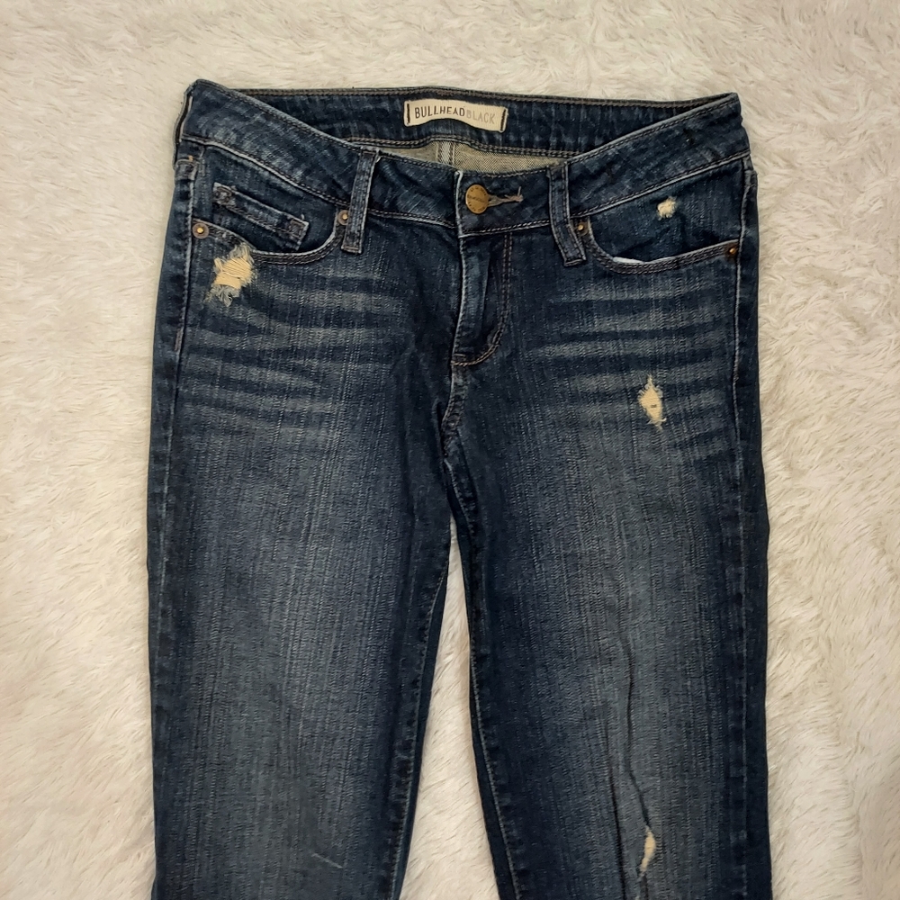 BULLHEAD BLACK Womens Juniors Bootcut Jeans Sz 3R, Stretch Dark Wash  Distressed - Picture 3 of 8